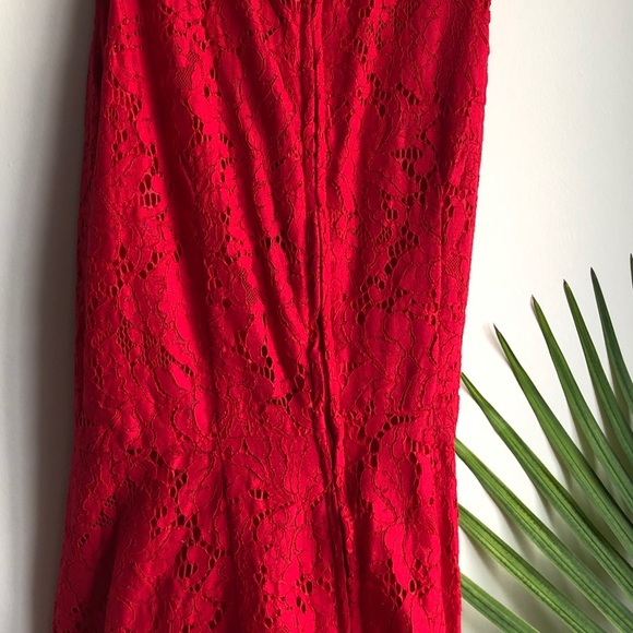 H&M Red Lace Mermaid Midi Sleeveless Dress - Picture 4 of 7